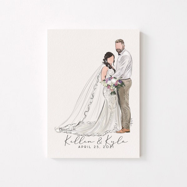 Custom Bride and Groom Hand Painted Watercolor Illustration |