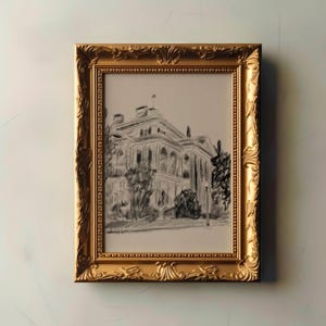 Vintage Haunted Mansion Ride-schetsprint | Disneylandkunst | Chique Disney-illustratie | Traditioneel houtskoolschilderij Disney Lover