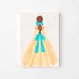 Russian Princess Hand Painted Print | Once Upon A December | Yellow Dress | Minimalist Princess Art | Sparkle Ballgown Anastasia