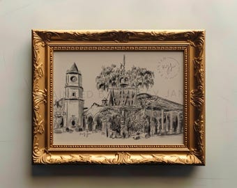 Vintage Pirate Ride Sketch Print | Disneyworld Art | Chic Disney Inspired Illustration | Traditional Charcoal | Disney Lover Painting