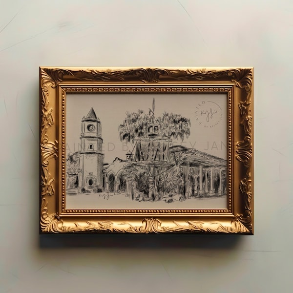 Vintage Pirate Ride Sketch Print | Disneyworld Art | Chic Disney Inspired Illustration | Traditional Charcoal | Disney Lover Painting