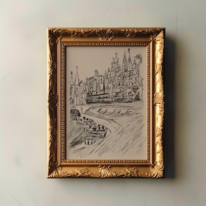 Vintage Es ist eine kleine Welt Skizze Print | Disneyland Kunst | schicke Disney Illustration | Traditionelles Kohle Disney Lover Gemälde