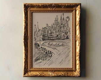 Vintage Es ist eine kleine Welt Skizze Print | Disneyland Kunst | schicke Disney Illustration | Traditionelles Kohle Disney Lover Gemälde