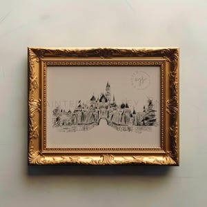 Vintage Disneyland Castle Sketch Print | Disneyland Art | Chic Disney Inspired Illustration | Traditional Charcoal Disney Lover Painting