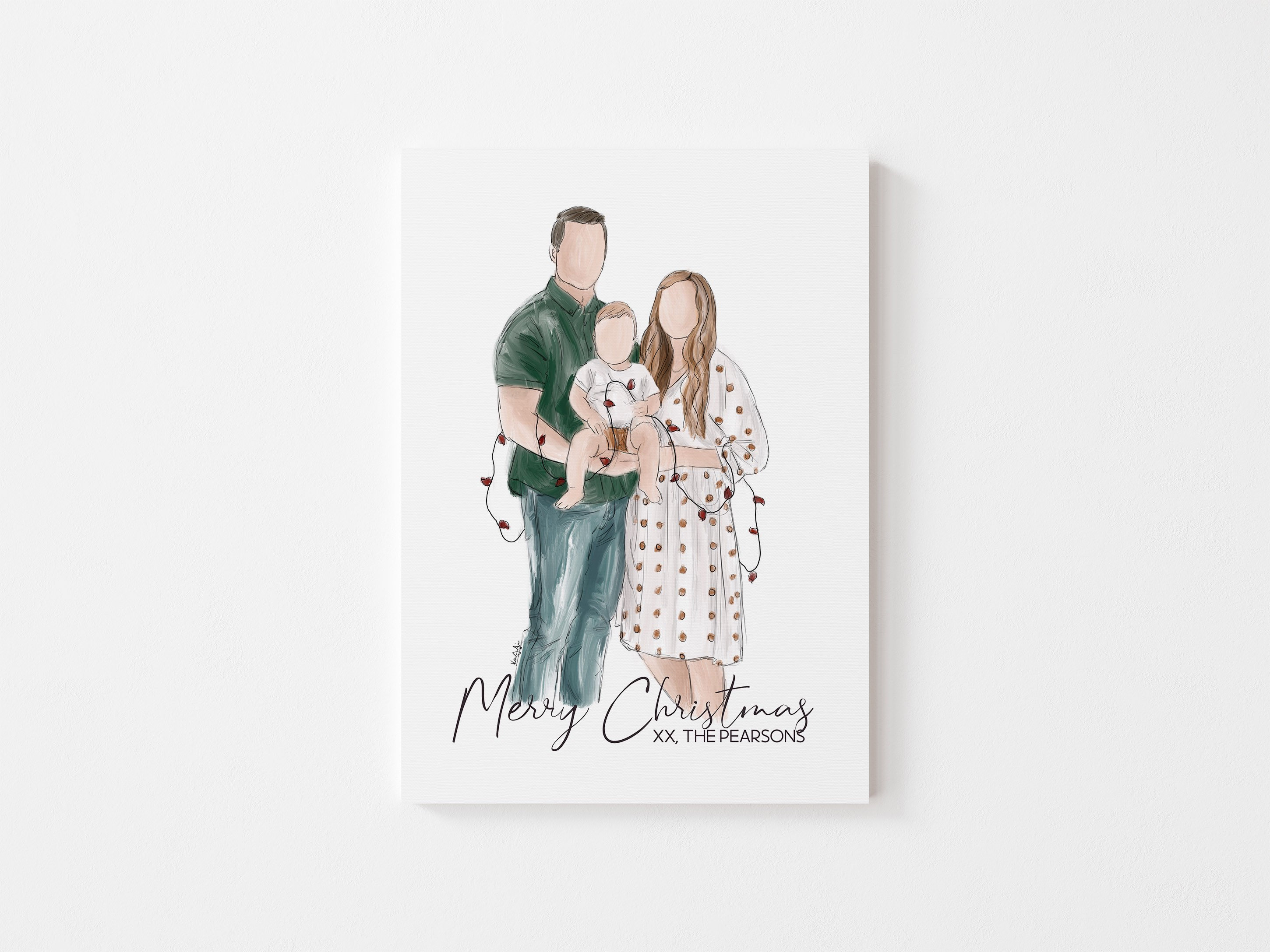 Custom Hand Painted Family Portrait Holiday Card Watercolor ...