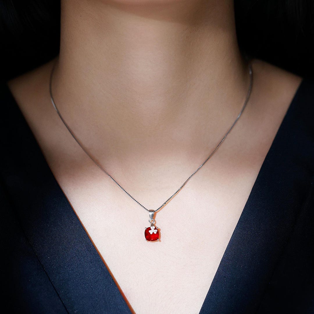 Dazzlingrock 6mm Lab Created Ruby Pendant – 10K Yellow Gold, 18 Inch Chain Included - View #2