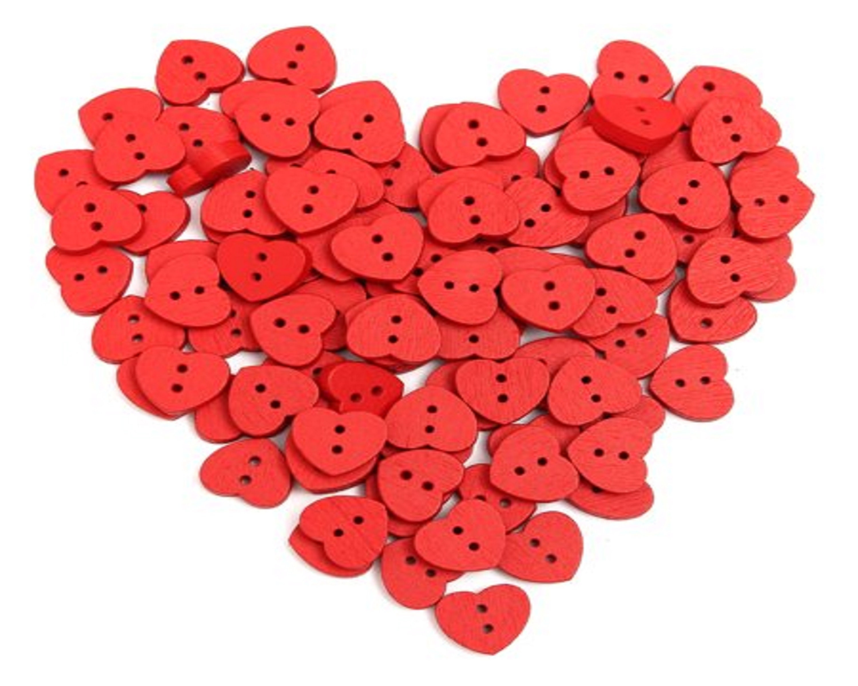 10, Red Heart Buttons, Heart Shaped Buttons, Tiny Buttons