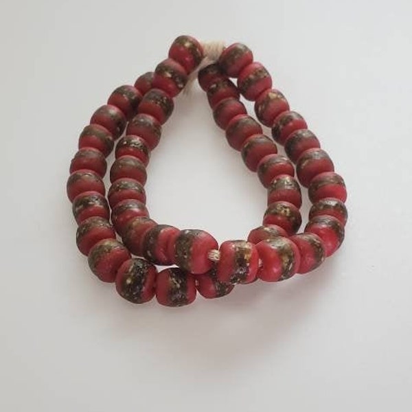 23 Red and Gold Round Sand Cast Krobo African Recycled Powder Glass Beads