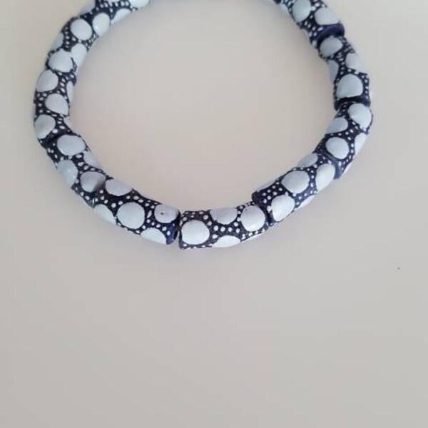 12 Royay Blue and Ionic Hand Painted African Recycled Glass Beads
