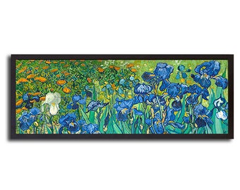 Vincent Van Gogh 'Irises (Detail)' Arte mural de lienzo con marco negro (tamaño de marco de 15 x 39, listo para colgar)