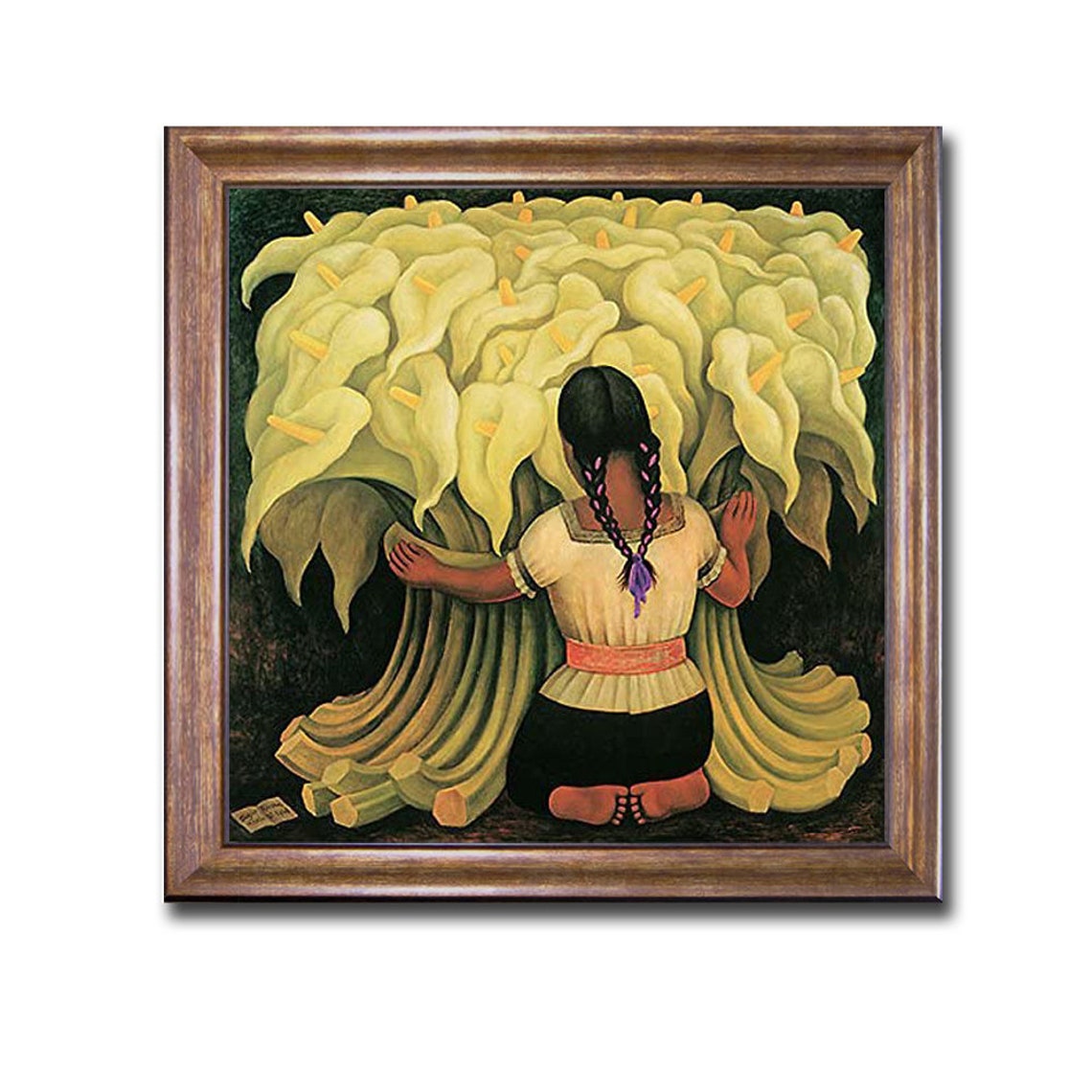 Diego Rivera Girl With Lilies Bronze Framed Canvas Wall Art 30 In X 30 Framed Size Ready To