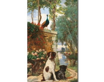 Charles Dugasseau 'Panneau Decoratif Aux Chien Et' Gallery-Wrapped Canvas Giclee Wall Art (24 in x 12 in, Ready to Hang)