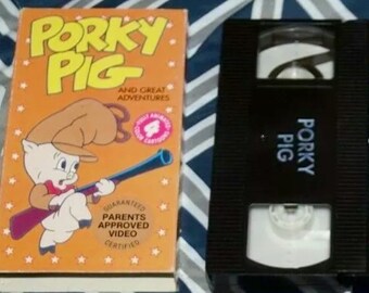 RARO VHS vintage de Porky Pig y sus grandes aventuras, vol. II, con funda de cartón, coleccionable de los años 80. Dibujo animado a color de Porky Pig, vol. 2.