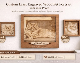 Custom Pet Portrait Wood | Laser Engraved Pet Memorial | Personalized Pet Photo Art | Wall Decor