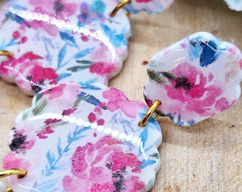 PINK POP | 3 VARIATIONS | Handmade Polymer Clay Earrings Jewelry | Simple Modern Flowers Fun Floral | Gold