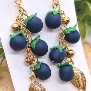 BLUEBERRIES | 4 VARIATIONS | Handmade Polymer Clay Earrings Jewelry | Simple Modern Fun Fruit Berry Summer | Gold