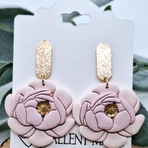 PEONIES ARE FOREVER | 2 Variations | Handmade Polymer Clay Earrings Jewelry | Simple Modern Fun Flowers Floral | Gold | Color Variations