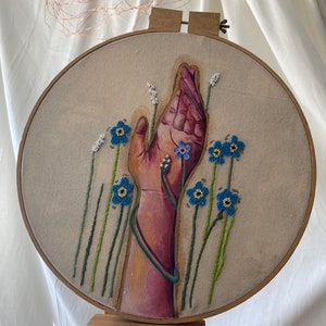 Reborn. Embroidery, paint, 37x 37 cm