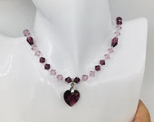 Swarovski Crystal Necklace with Swarovski Heart Pendant - Purple Amethyst- February Burthstone