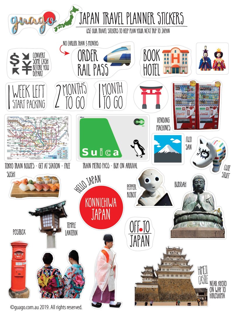 Japan Travel Planner Stickers DOUBLE PACK, Cute Travel Stickers, Travel ...