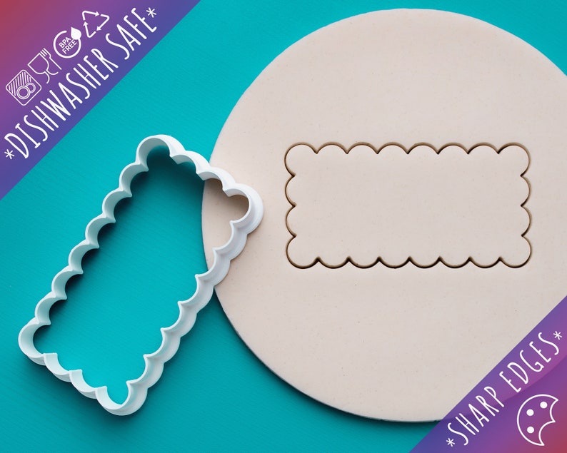 Wide scalloped rectangle shape outline Cookie Cutter 3 sizes 2:1