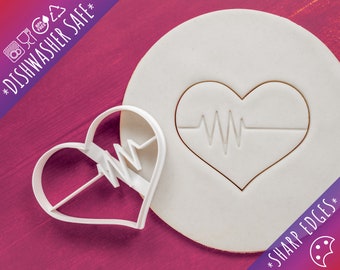 Heartbeat cookie cutter, Dishwasher safe, heart shaped cookies, valentine cookies, Biscuit and Fondant and Clay cutter, Sharp cutting edges