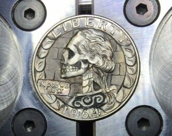 Hobo Nickel Skull hand engraved Silver Coin OHNS Love Token gold inlay