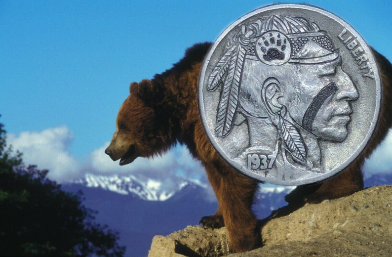 Hobo Nickel Skull hand engraved Silver Coin OHNS Love Token gold inlay