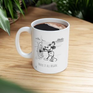 Steamboat Willie Mickey Mouse Ceramic 11oz Coffee Mug Cup, Disney Fans, Disney Collectible, Gift for Coffee Lovers, Birthday Present