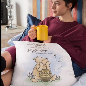 Whimsical Winnie the Pooh Bear Friendship Pillow - Cozy Home Decor, Gift for Friends, Spun Polyester Pillow, Decorative Cushion, Nursery
