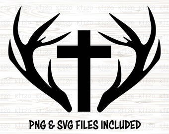 Cross & Antler Graphic - Faith Christain Graphic - Svg Png Cricut Cut File - DIGITAL DOWNLOAD