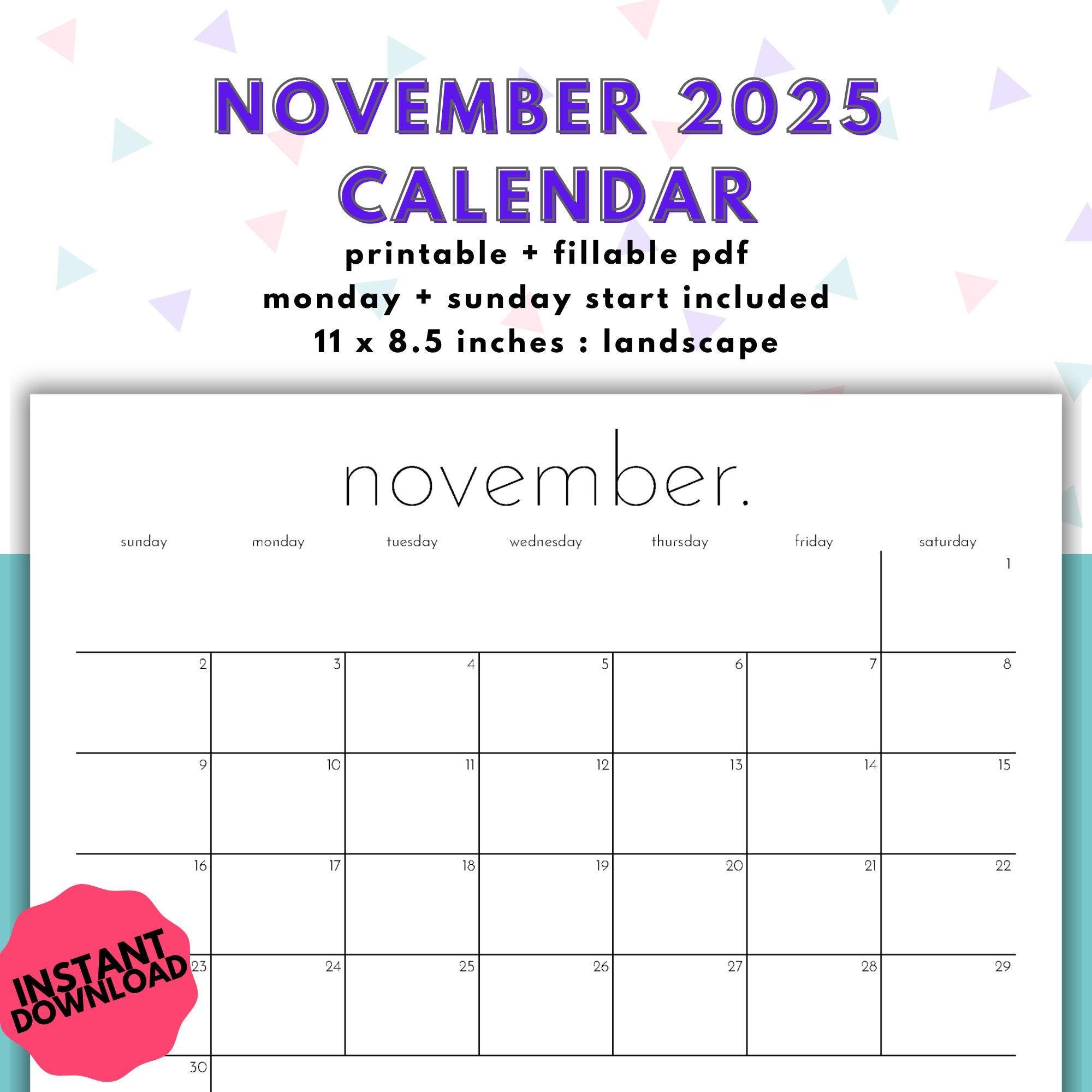 november-2025-printable-digital-fillable-calendar-with-sunday-monday-start-minimalist-simple-november-2025-pdf-calendar-us-letter-etsy
