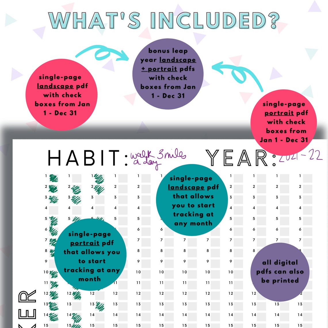 Daily 365 Day Habit Tracker Digital Printable Daily Habit | Etsy