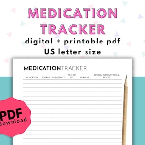 Medication Tracker Printable, Simple Medication Schedule & Management Sheet, Supplement Tracker PDF