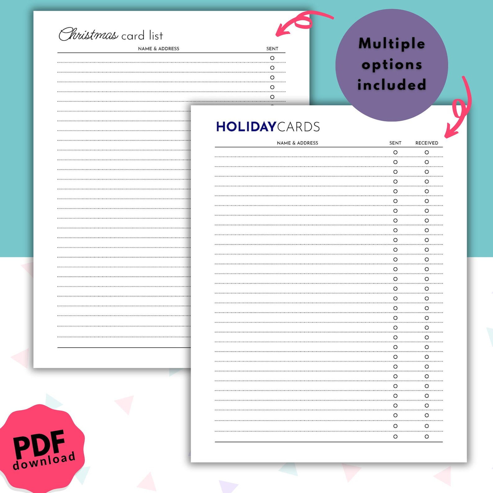Simple Christmas/holiday Card Tracker Printable, Christmas Card ...