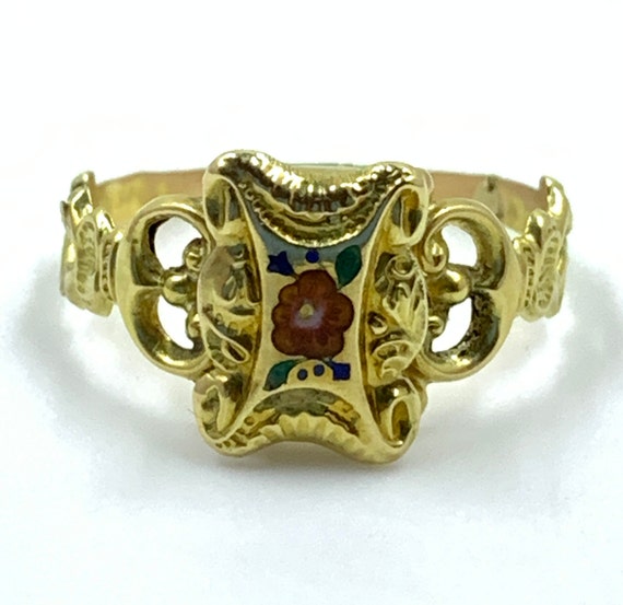 Antique Georgian 18k Gold Enamel Compartment Ring