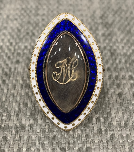 Antique Georgian 15k gold enamel mourning ring hai