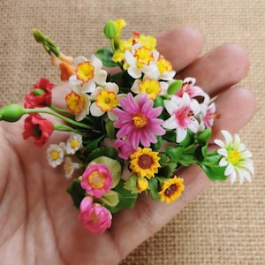 11 Miniature Dollhouse Bunch of Flowers, Miniature Colorful Bouquet Flower, Dollhouse Flower Arrangement, Handmade Clay Flower Bouquets