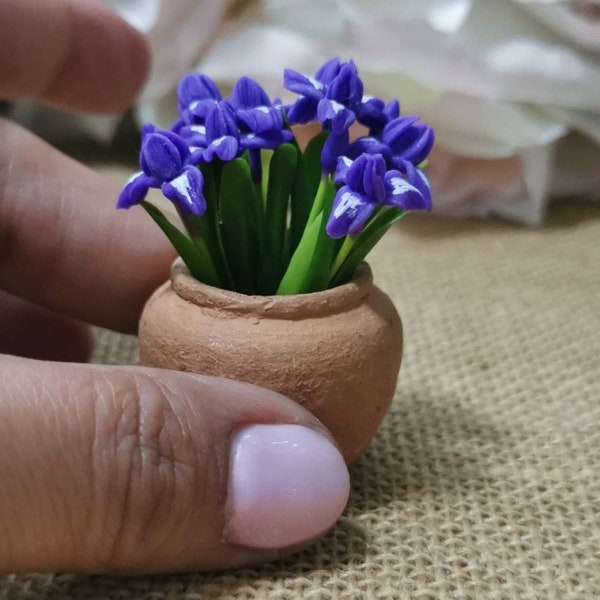Dollhouse Iris Bunch of Flowers,Purple Irises Miniature Flower,Flower For Dolls House ,Handmade Clay Flower Bouquets
