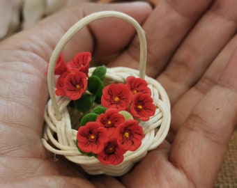 3 Miniature Dollhouse Primrose Bunch of Flower,Miniature Red Color Flower,Dollhouse Flower Arrangements,Handmade Clay Flower Bouquets