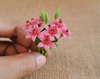 Sweet Pea Flowers 6 Colorful Bunches Clay Miniature Dollhouse Flower Bouquets