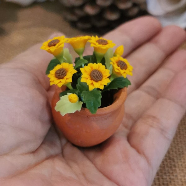 3 Miniatur Puppenhaus Clay Sonnenblumen Blumen, Blumengeschenke für sie, Blumengeschenk-Arrangement, Ton gelbe Blume