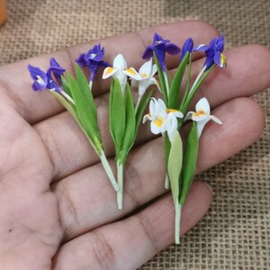 Miniature Dollhouse Iris Flower Bunch: Handmade Clay Bouquet