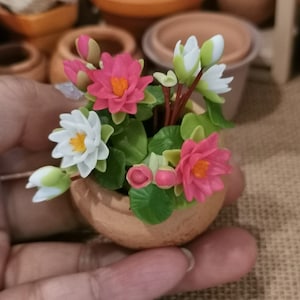 Miniature Dollhouse Flower Bouquet: Handmade Clay Water Lilies