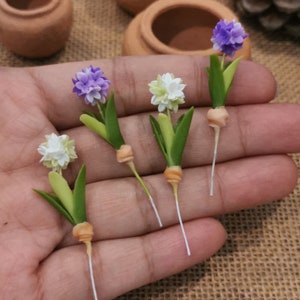 Miniature Dollhouse Flower: Handmade Clay Allium Bouquet, Purple & White
