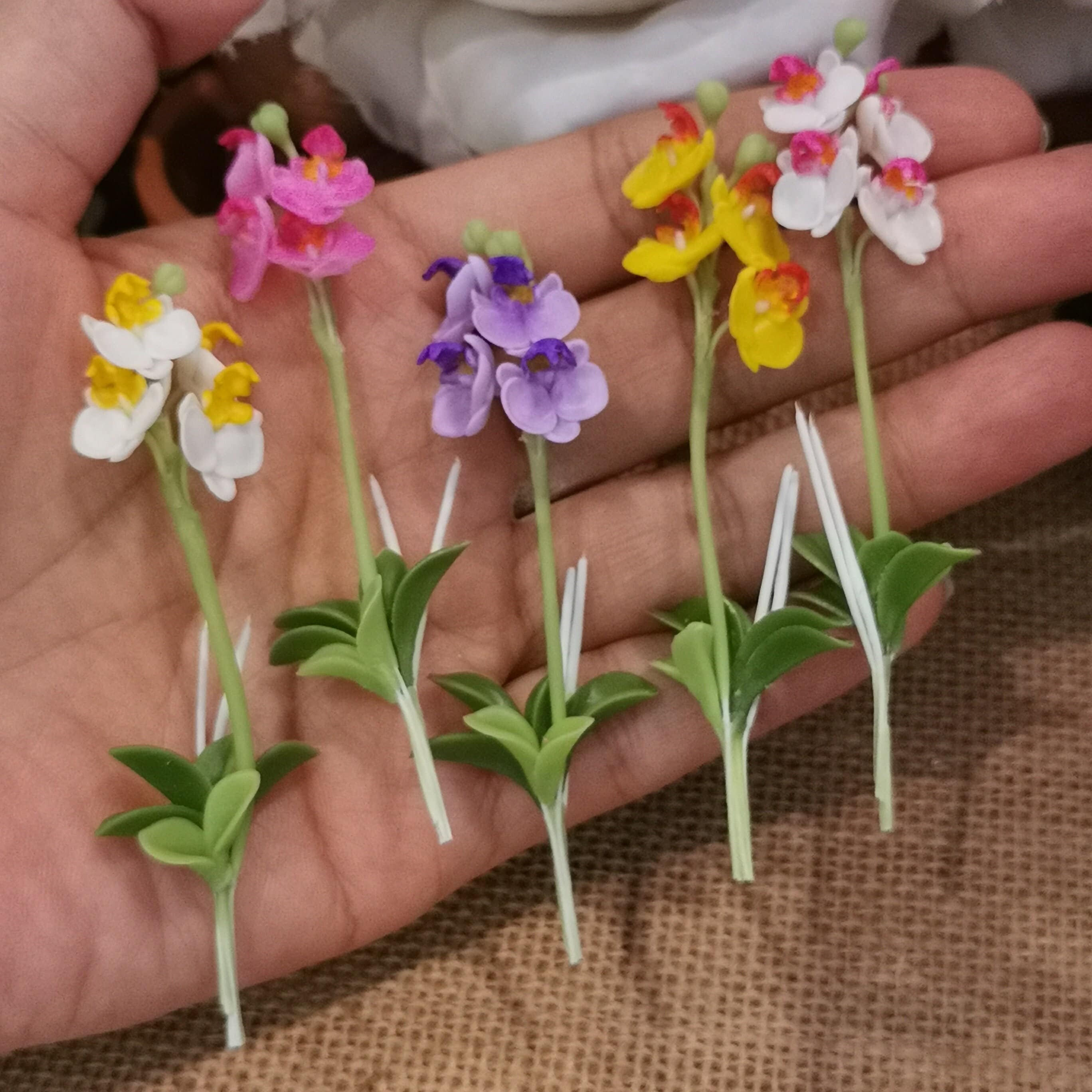 手作りミニチュア粘土蘭の花：ドールハウスブーケオーナメント - Etsy 日本