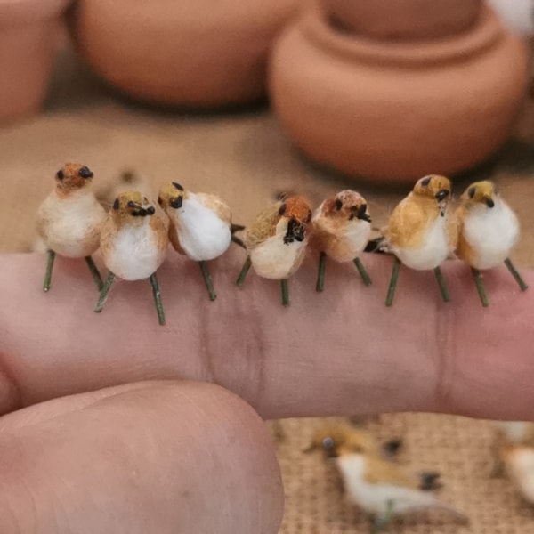 1/2/3 Handmade Dollhouse Orange Brown White Sparrow Birds, Miniature Dolls Animal Crafts, Miniature Dolls Birds
