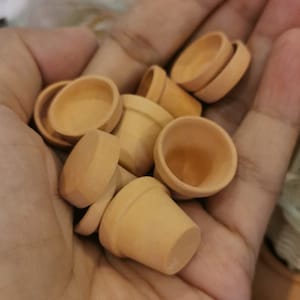 Puede incluir: Una colección de pequeñas macetas de terracota en varios tamaños y formas, perfectas para plantar pequeñas suculentas o hierbas.