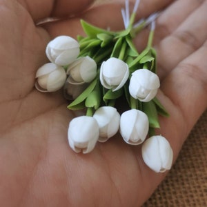 Mini Tulip Bunch of Flowers, Miniature White Color Flower, Mini Flower Arrangement,Handmade Clay Flower Bouquets image 4