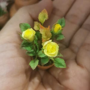Miniature Dollhouse Flower Pot: Handmade Clay Yellow Rose